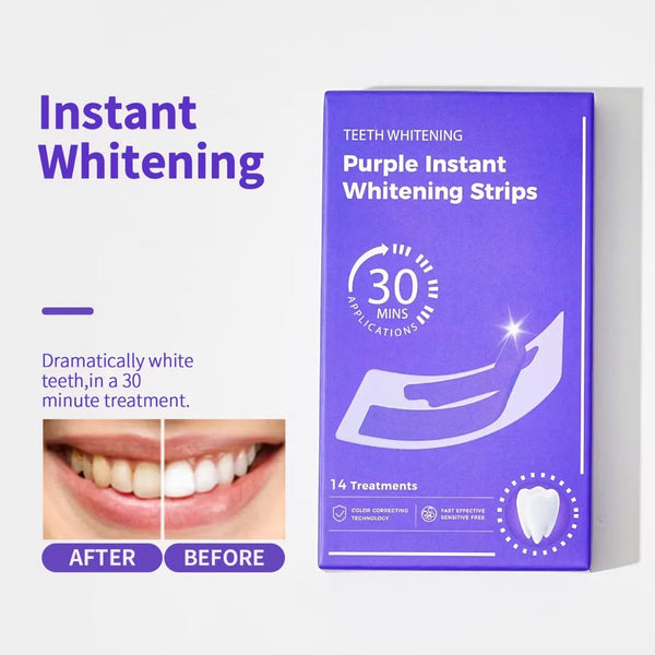 Purple Instant Teeth Whitening Strips – Fast Teeth Whitening Treatment, Color Correcting Technology, 30-Minute Application,