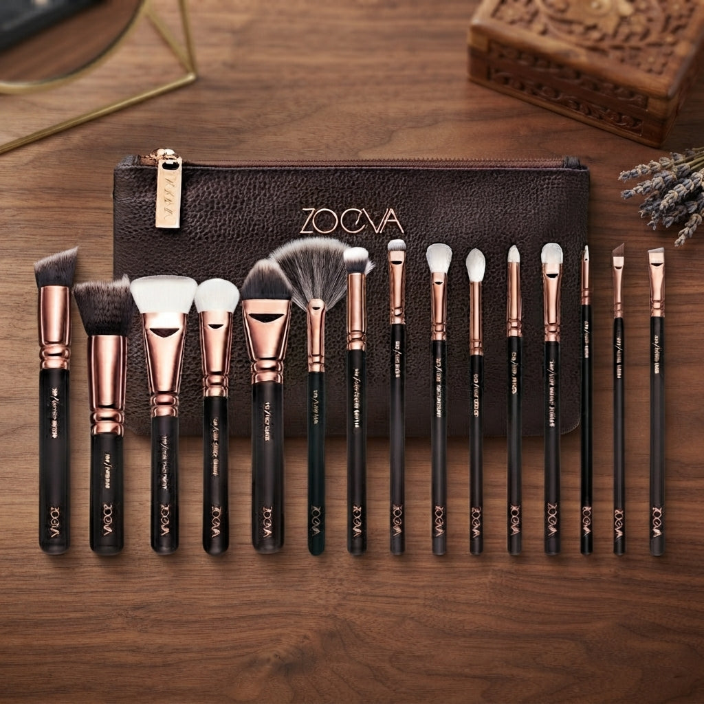 Zoeva 15 Piece Makeup Brushes Set With Pouch - Cosmetic Product Designed For Face Care And Daily Makeup Routine (Random Color)