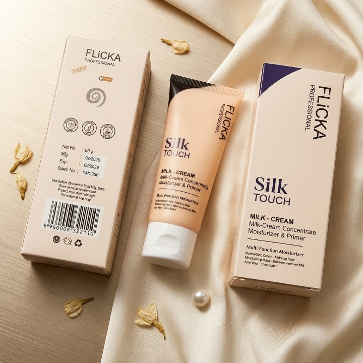 FLICKA Professional Silk Touch Milk-Cream Concentrate 60g | 3-in-1 Moisturizer, Primer & Makeup Base | Multi-Function Hydrating Face Cream