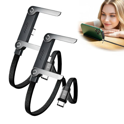 2 in 1 USB-C to USB-C Fast Charging Cable with Mobile Stand 240W Super Fast Charger Nylon Braided 1.5M