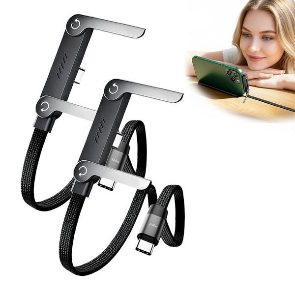 2 in 1 USB-C to USB-C Fast Charging Cable with Mobile Stand 240W Super Fast Charger Nylon Braided 1.5M