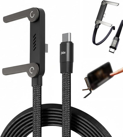 2 in 1 USB-C to USB-C Fast Charging Cable with Mobile Stand 240W Super Fast Charger Nylon Braided 1.5M