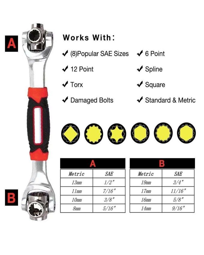 48-In-1 Universal Multi-Function Wrench 360° Rotary Adjustable Spanner for Nuts & Bolts