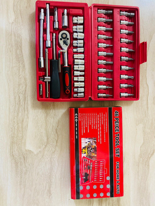 46-Piece Socket Wrench Set – Complete Ratchet & Bit Tool Kit