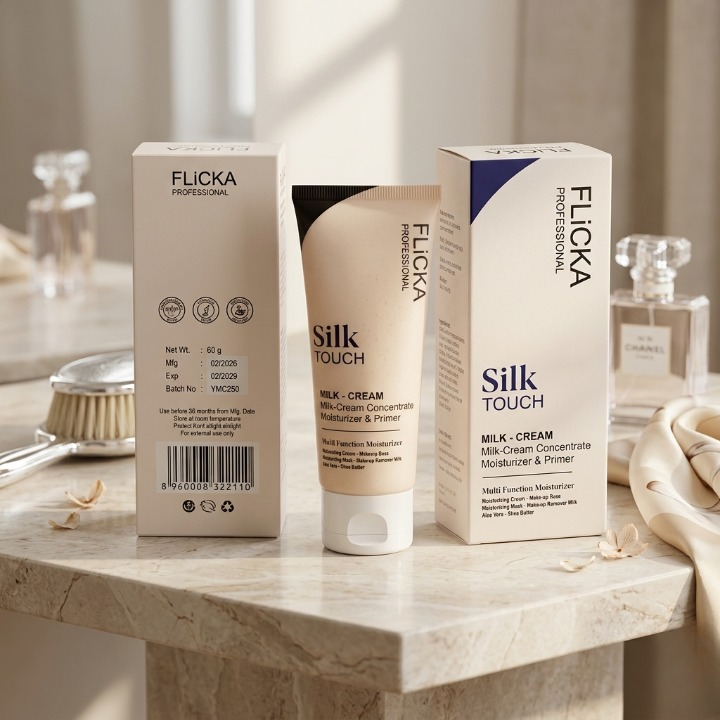 FLICKA Professional Silk Touch Milk-Cream Concentrate 60g | 3-in-1 Moisturizer, Primer & Makeup Base | Multi-Function Hydrating Face Cream