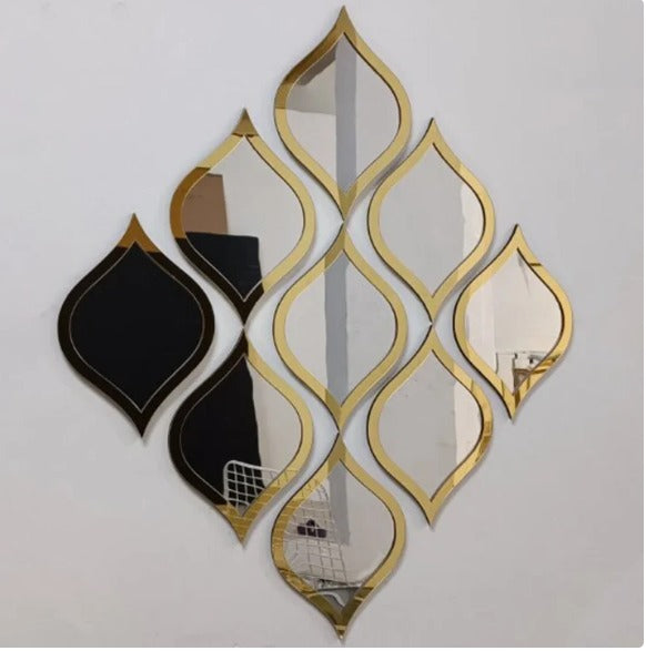 Acrylic Mirror Interlocking Lattice Wall Decoration – Moroccan style 3D Leaf & Arch Wall Art Sticker Decals (Each Piece 3x5 inches)