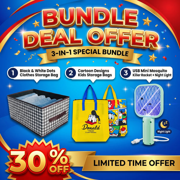 Bundle of 3 Black n White Dots bags	+ Dino Kids Storage Bags		+
Usb Mini Mosquito killer Racket