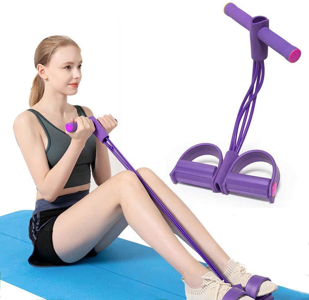 Foot Pedal Resistance Band Elastic Sit-Up Pull Rope Yoga Fitness Gym - Elastic Pull Ropes Tummy Trimmer ( Random Color )