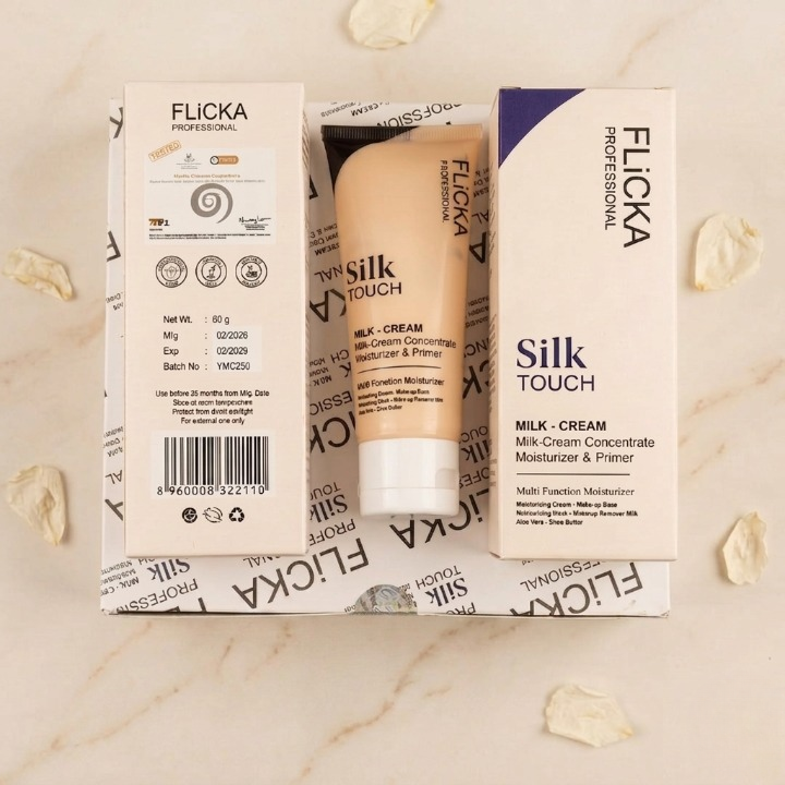 FLICKA Professional Silk Touch Milk-Cream Concentrate 60g | 3-in-1 Moisturizer, Primer & Makeup Base | Multi-Function Hydrating Face Cream