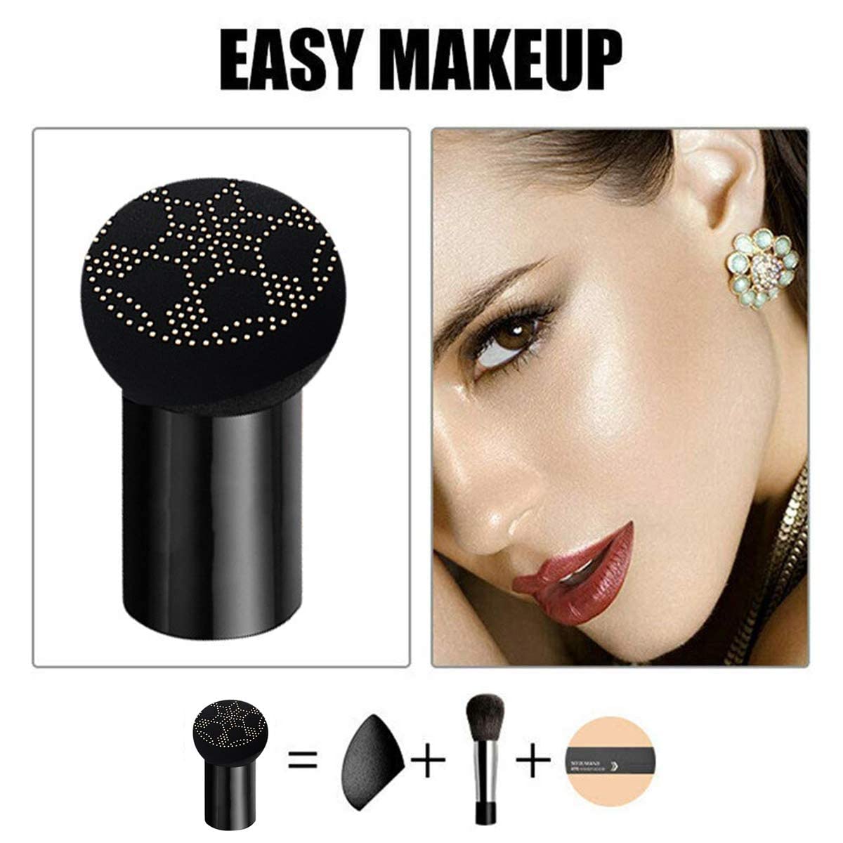 SUNISA Waterproof Mushroom Head Air Cushion Foundation – BB &amp; CC Cream with Moisturizing Liquid Base and Sponge Applicator