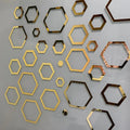 Hexagonal 2D Acrylic Wall Mirror Stickers | DIY Geometric Home Décor (24 Pcs, Mix Sizes)