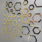 Hexagonal 2D Acrylic Wall Mirror Stickers | DIY Geometric Home Décor (24 Pcs, Mix Sizes)